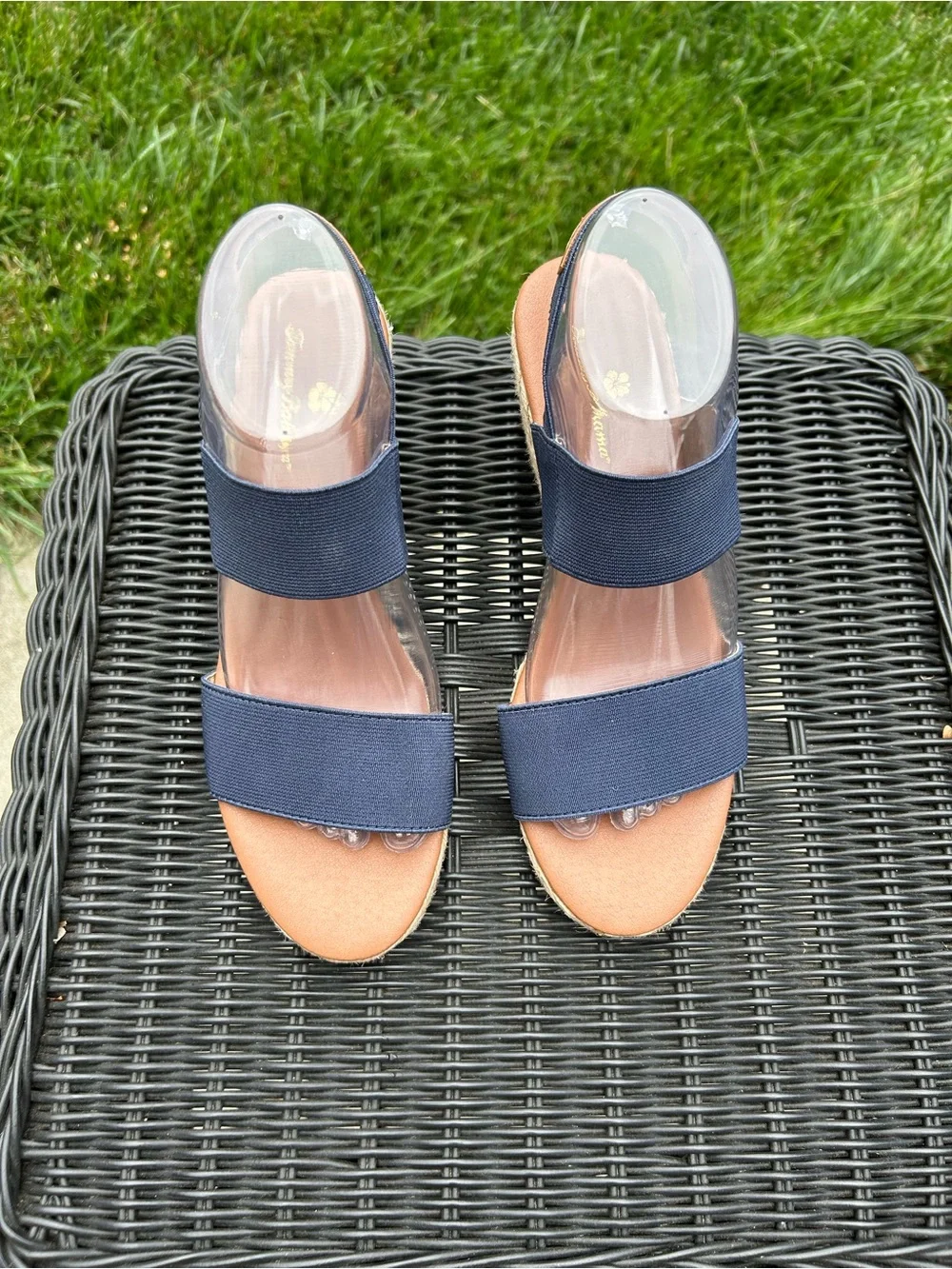 Tommy Bahama Navy Elastic Strap Espadrille Wedge Sandals